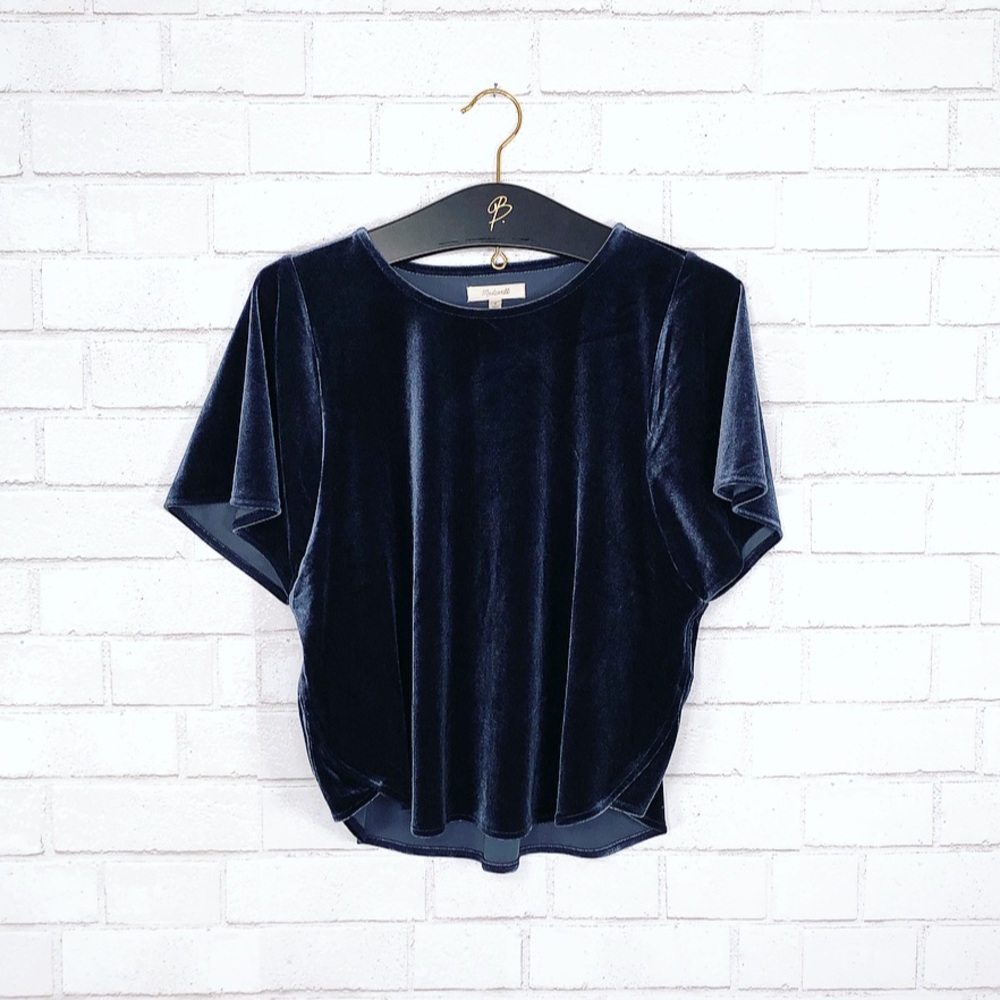 Madewell Blue Velvet Butterfly Top